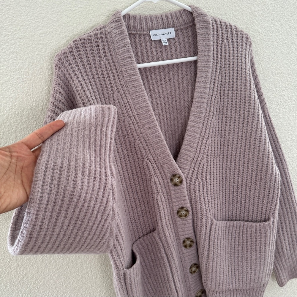 Lost + Wander Lavender Oversized Chunky Knit Cardigan - Cozy Cottagecore - XS/S - Picture 4 of 8